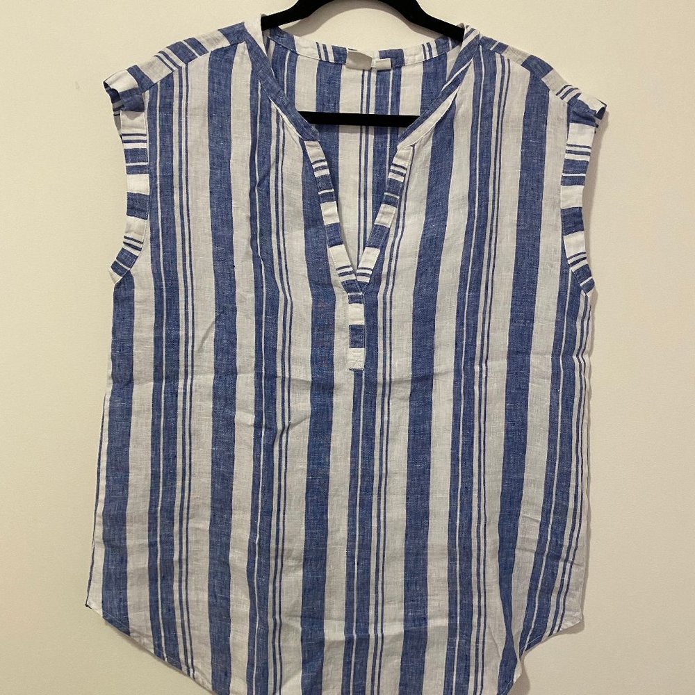 Gap striped popover blouse sleeveless zen neck S